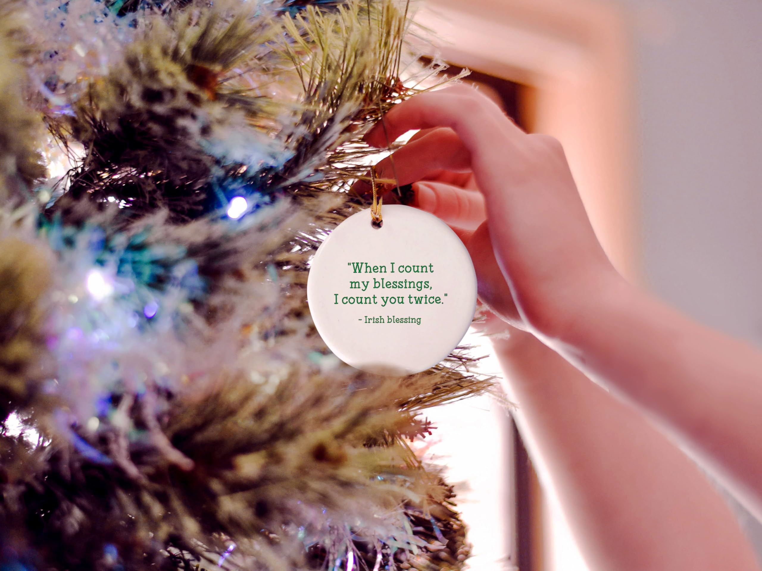 Spread Passion Irish Blessing Ceramic Ornament - 3 Inch Christmas Tree Decoration with 'Count My Blessings' Quote - Perfect for Holiday Gifts, Home Decor & Irish-Themed Celebrations