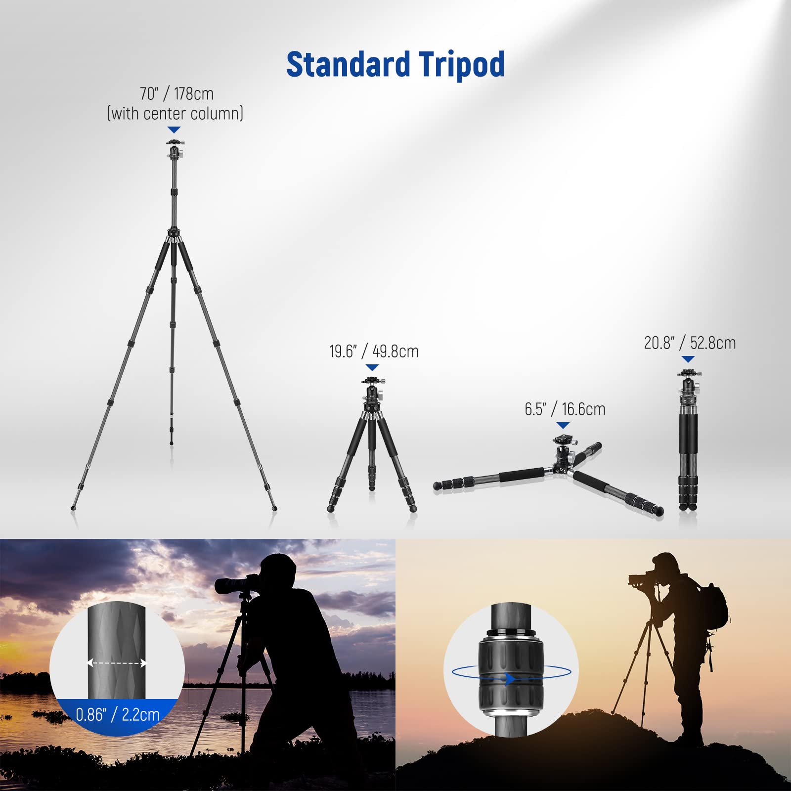 NEEWER Carbon Fiber Travel Tripod & Monopod with 360° Ball Head - Lightweight Camera Stand for DSLR, Mirrorless, Smartphones - Perfect for Outdoor Photography, Vlogging, Hiking & Travel Adventures