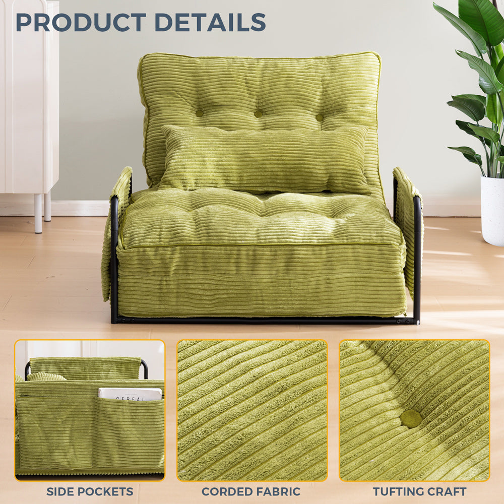 MAXYOYO Adjustable Floor Sofa Bed - 5 Position Foldable Lazy Sofa with Pillow & Armrests, Single Size Green - Perfect for Small Spaces, Living Rooms, Dorms & Guest Beds