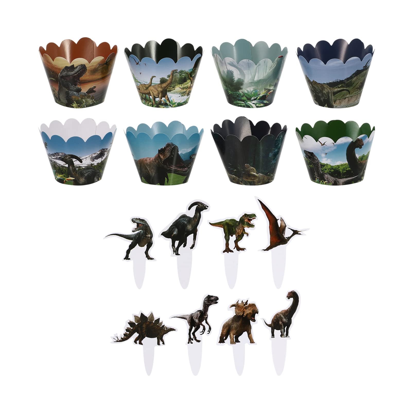 Hemoton 48pcs Dinosaur Cupcake Wrappers & Toppers - Dino Themed Birthday Party Decor, Muffin Cups, Candy Holders for Kids - Perfect for Birthday Cakes, Cupcake Displays & Party Favors