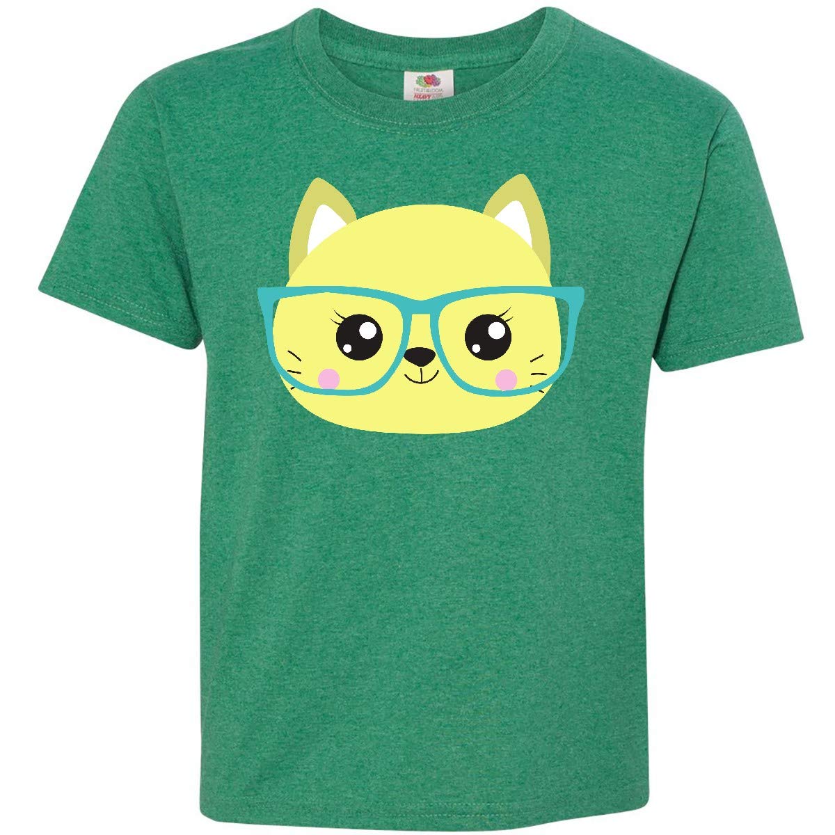 Inktastic Hipster Cat with Glasses - Cute Kitten Graphic Youth T-Shirt for Boys & Girls - Perfect for Casual Wear, School, and Cat Lovers