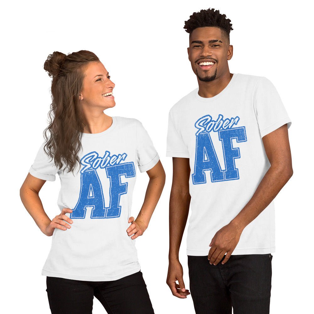 Sober AF Collegiate Unisex T-Shirt - Comfortable Cotton Tee for College Students, Sobriety Support & Casual Wear