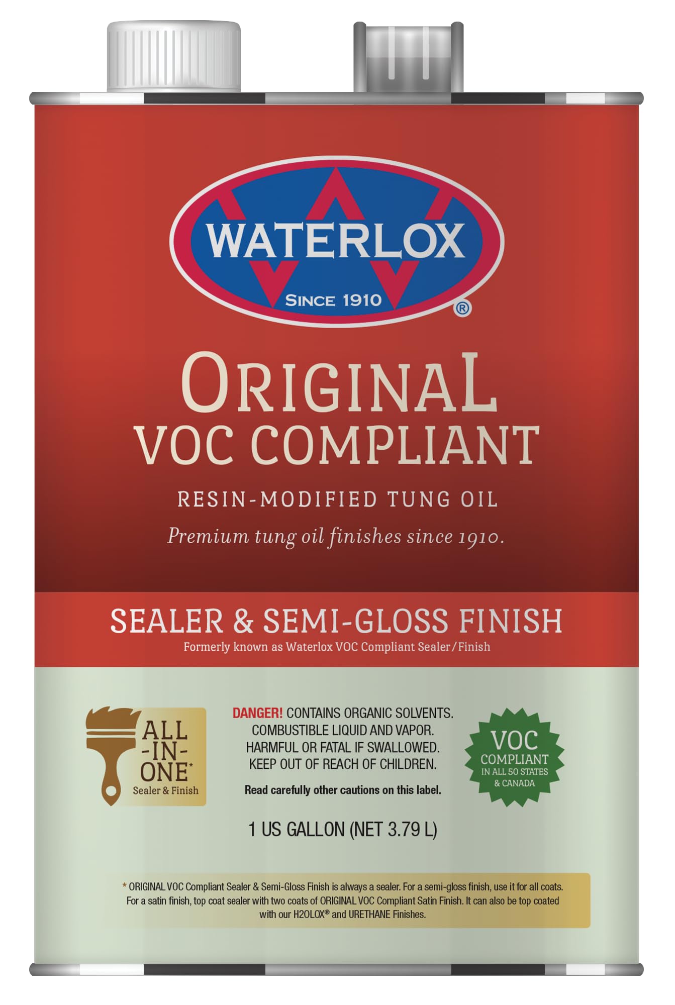 Waterlox 1239540 6038-GL Clear Gallon Wood Sealant & Finish - Ideal for Furniture, Cabinets, and Hardwood Floor Protection