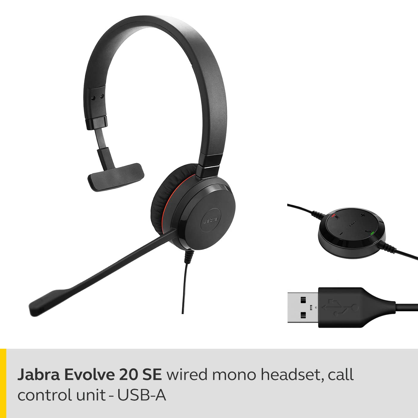 Jabra Evolve 20 SE UC Mono Headset - Noise Cancelling USB Headphones for VoIP Calls, Skype, Zoom & Microsoft Teams (Black) | Perfect for Home Office & Remote Work