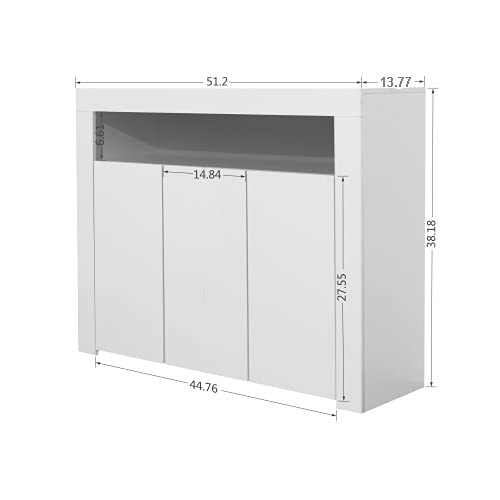 Modern White High Gloss Sideboard with LED Lights - 3 Door Wooden Storage Cabinet for Living Room, Dining Room & Hallway | Stylish Buffet Cupboard for Home Organization & Display