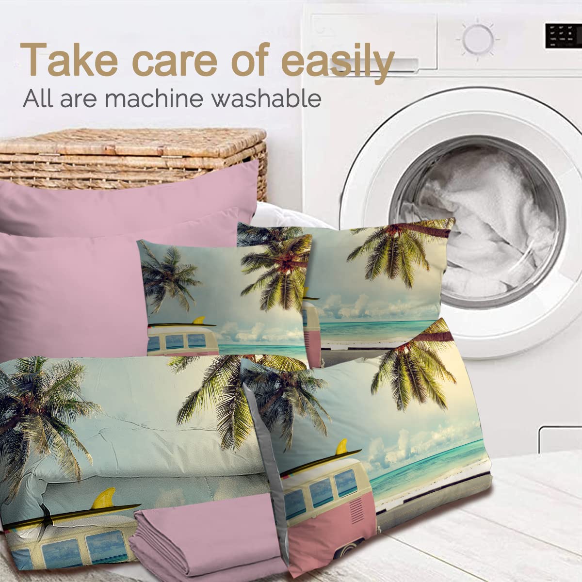 BlessLiving 8-Piece Coconut Palm Comforter Set - Tropical Beach Bedding for Twin Beds, Includes Comforter, Sheets, Pillowcases, Shams & Cushion Cover | Perfect for Coastal, Vacation & Boho Bedroom Decor