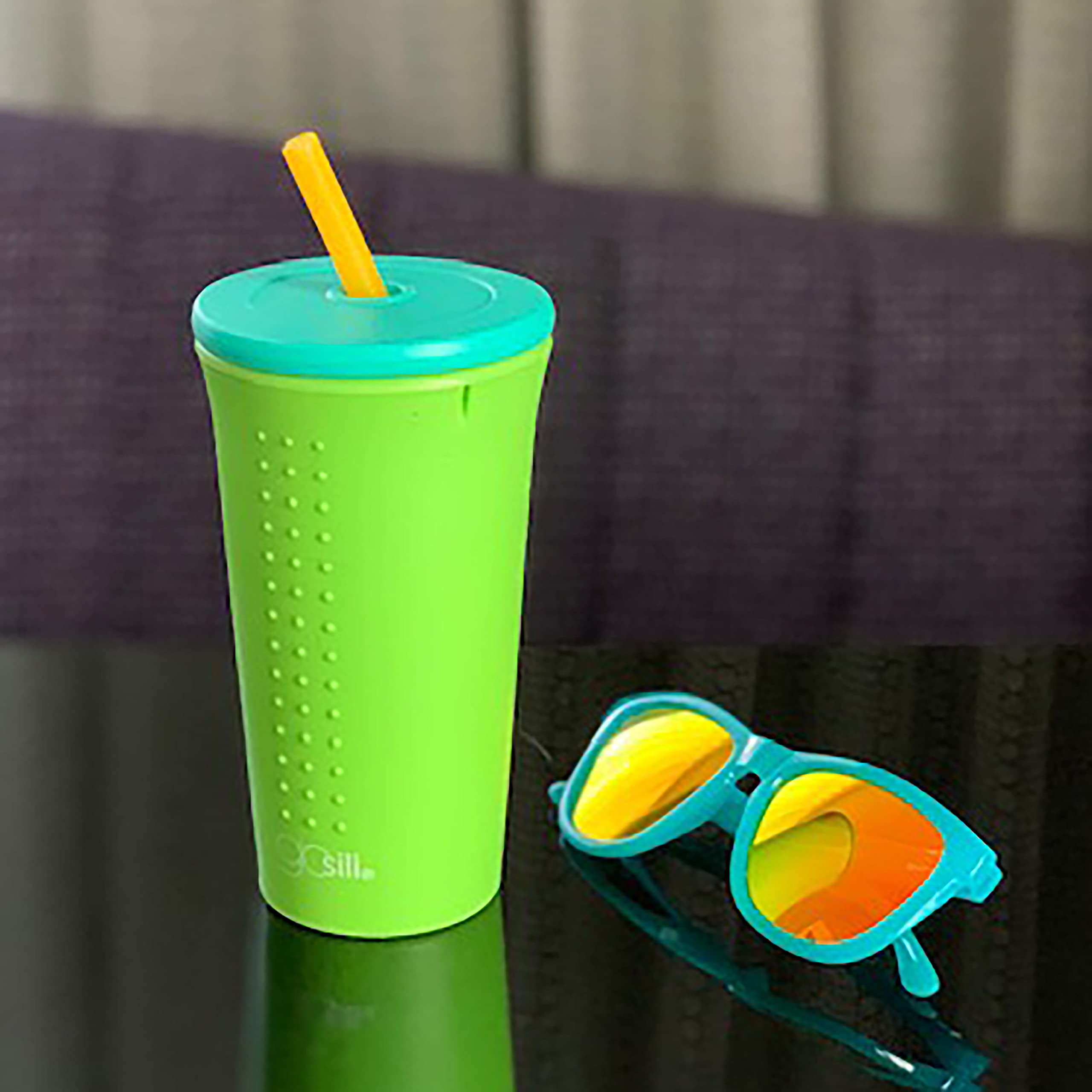 Eco-Friendly Reusable Silicone Straw Tumbler - 16oz BPA-Free, Dishwasher Safe, Non-Toxic Travel Cup for Smoothies, Iced Coffee & Water - Lime Green (Perfect for Home, Office & Outdoor Activities)