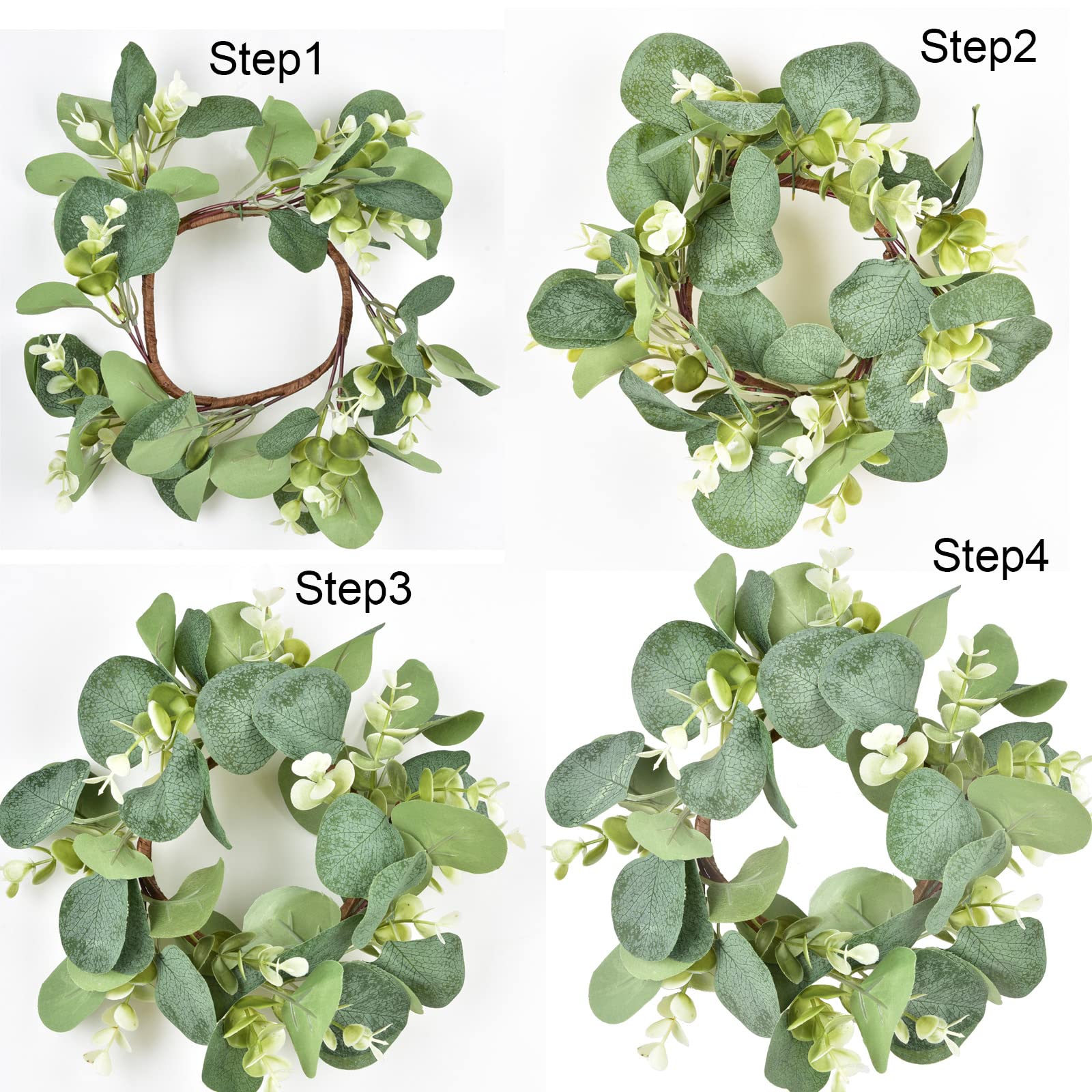Artificial Eucalyptus Wreath - 9 Inch Farmhouse Greenery Garland for Kitchen, Cabinet, Dining Chairs & Tabletop Decor | Rustic Home Decor, Wedding Centerpiece & Seasonal Wall Hanging