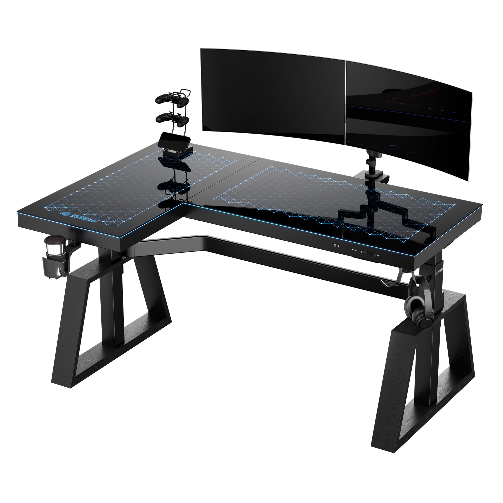 GTG L60 Pro L-Shaped Glass Gaming Standing Desk - 60x23 Inches, Ergonomic Height Adjustable Workstation for Home Office, Streaming & PC Gaming Setup