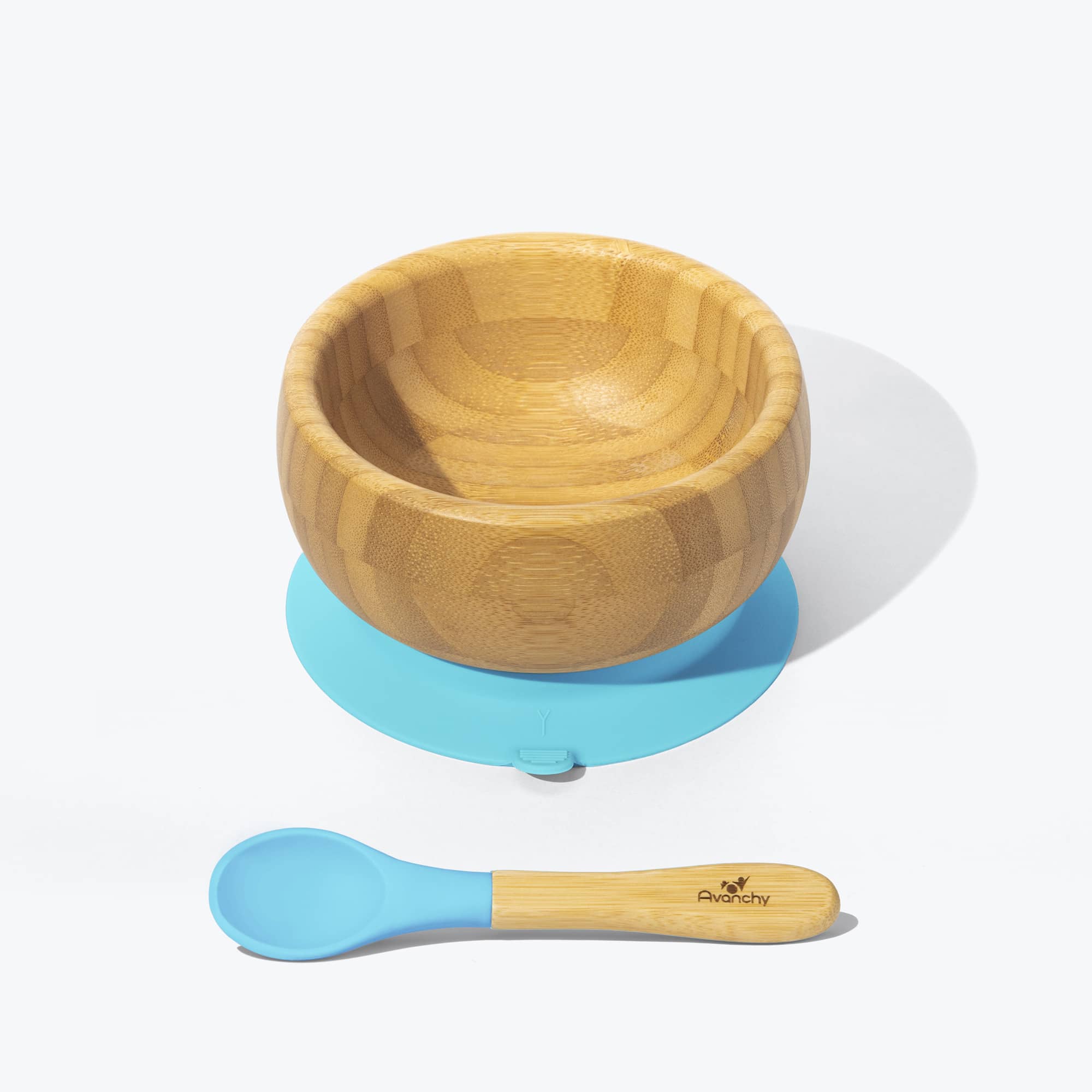 Avanchy Bamboo Suction Baby Bowl with Spoon - Eco-Friendly Non-Slip Feeding Bowl for Toddlers - Perfect for Baby-Led Weaning, Snacks & Mealtime (Blue)
