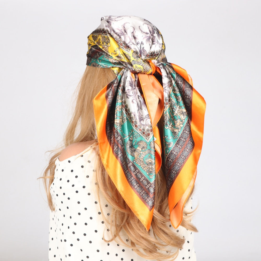 Luxury Silk Scarves for Women 2024 - 90x90cm Spring Summer Fashion Head Scarf, Hijab, Bandana & Hair Accessory - Elegant Womens Foulard for Office, Wedding & Special Occasions