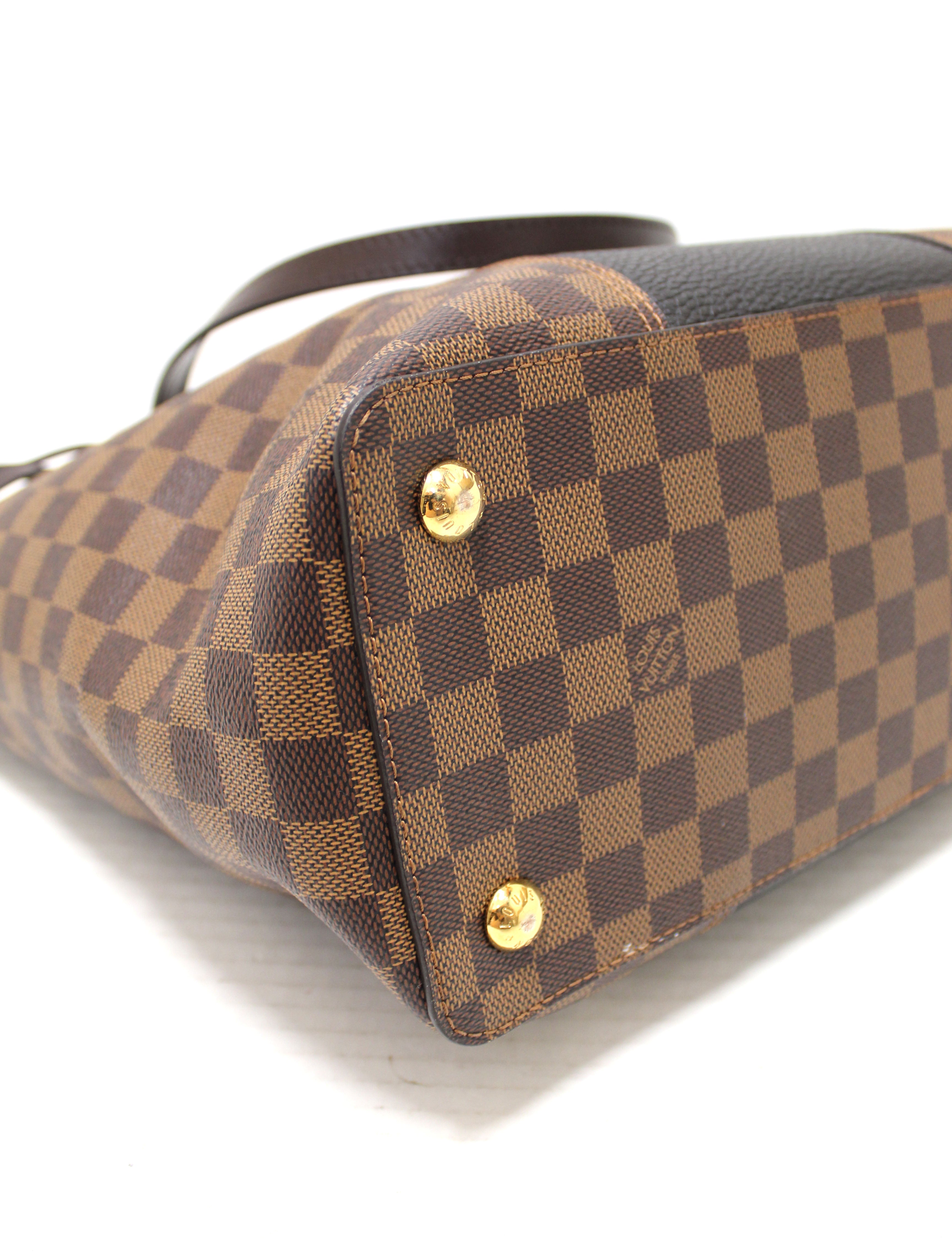 Authentic Louis Vuitton Damier Ebene Canvas Tote Bag with Black Leather Trim - Luxury Designer Handbag for Women, Perfect for Work, Travel & Everyday Use