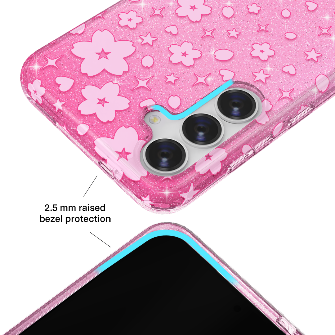 Sparkling Cherry Blossom Glitter Phone Case for Samsung Galaxy - Perfect for Spring Outfits & Festival Accessories