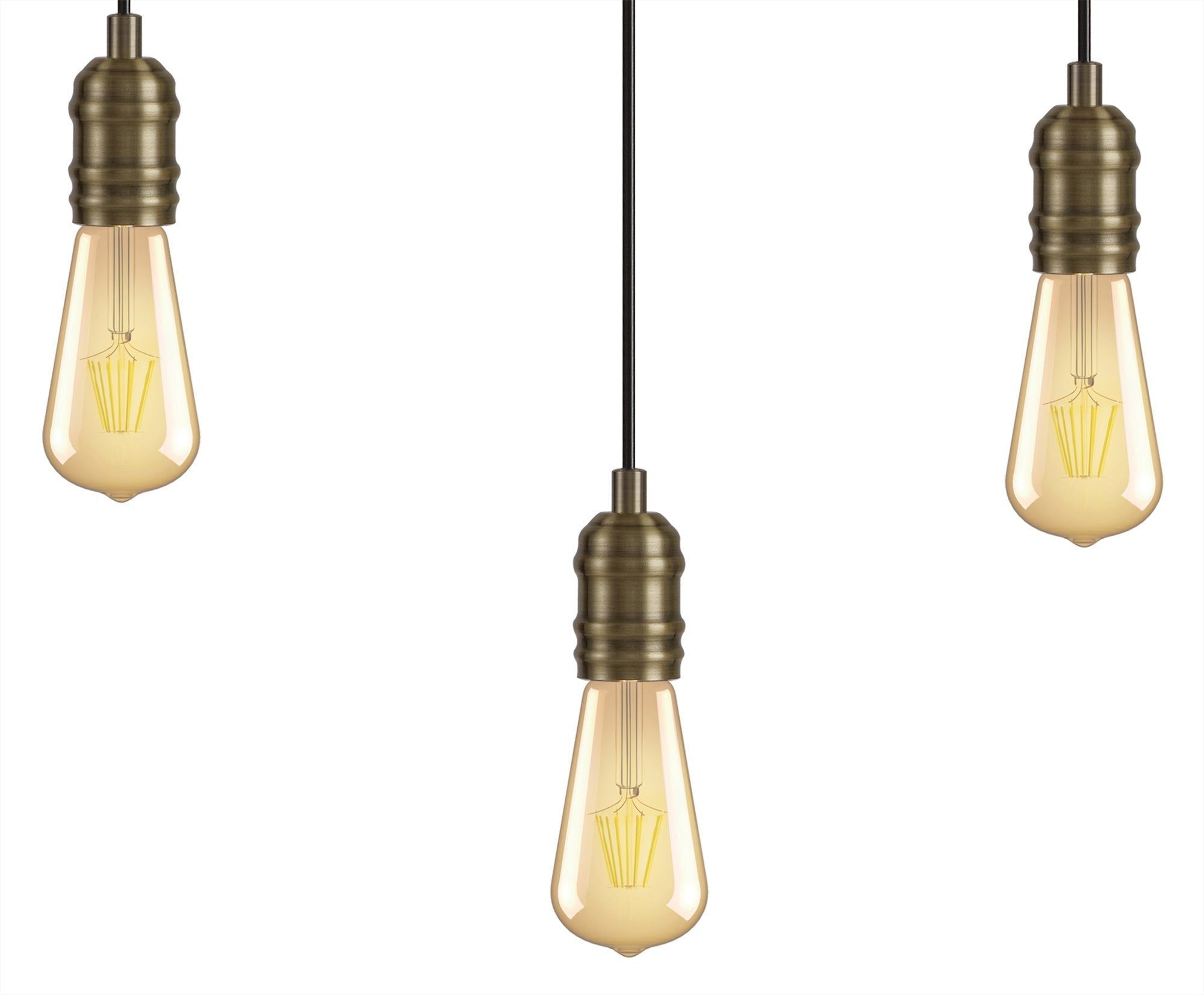 Ambover Kitchen Table Island Ceiling Light Fixture - 3/4/6 Light E27 Bulb Base - Medium Oak & Antique Brass Finish - IP20 Rated - Perfect for Dining Room, Kitchen Island or Breakfast Nook Lighting