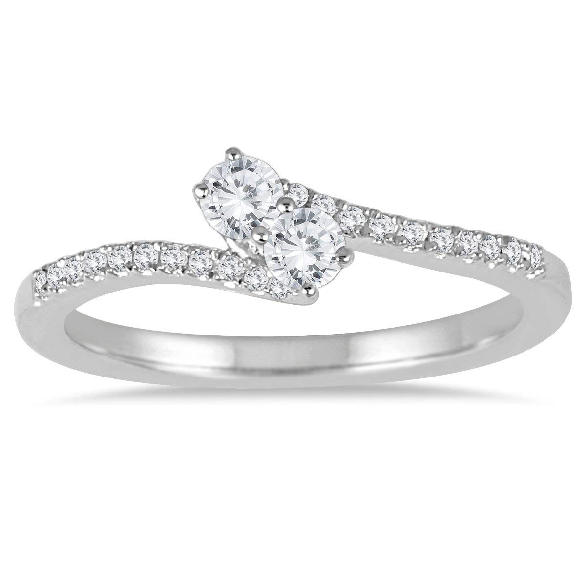AGS Certified 1/4 Carat TW Two Stone Diamond Ring in 10K White Gold - Elegant Wedding Band & Anniversary Gift for Her