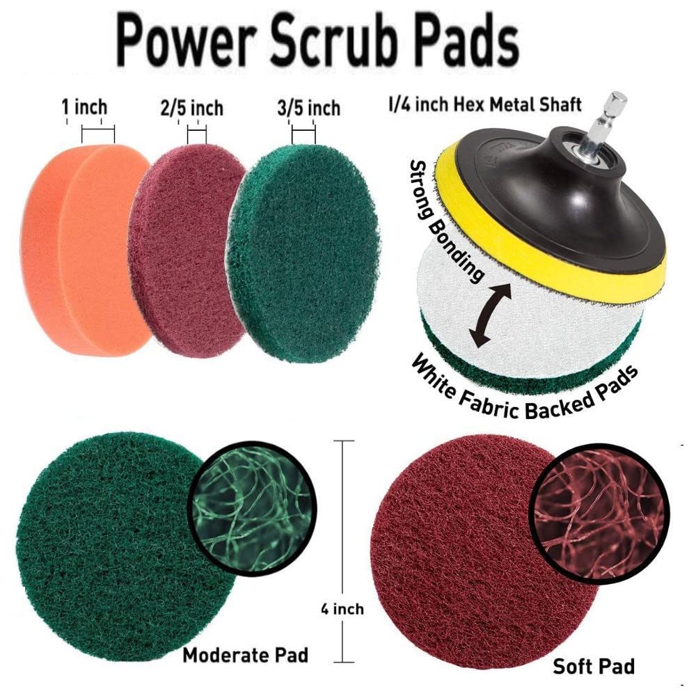 Drill Brush Attachments Set - 13pcs Power Scrubber Brushes with Extend Attachment, Scouring Pads, Buffing Pads & Sponge for Car Detailing, Kitchen Cleaning, Bathroom Scrubbing & Surface Polishing