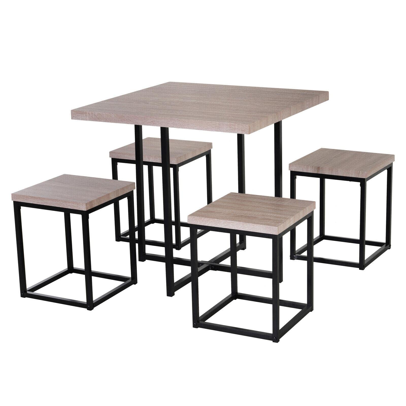 Compact 5-Piece Wooden Bar Table and Chair Set - Space Saving Kitchen Dining Furniture for Small Homes | Perfect for Breakfast Nooks, Studio Apartments & Cozy Dining Areas
