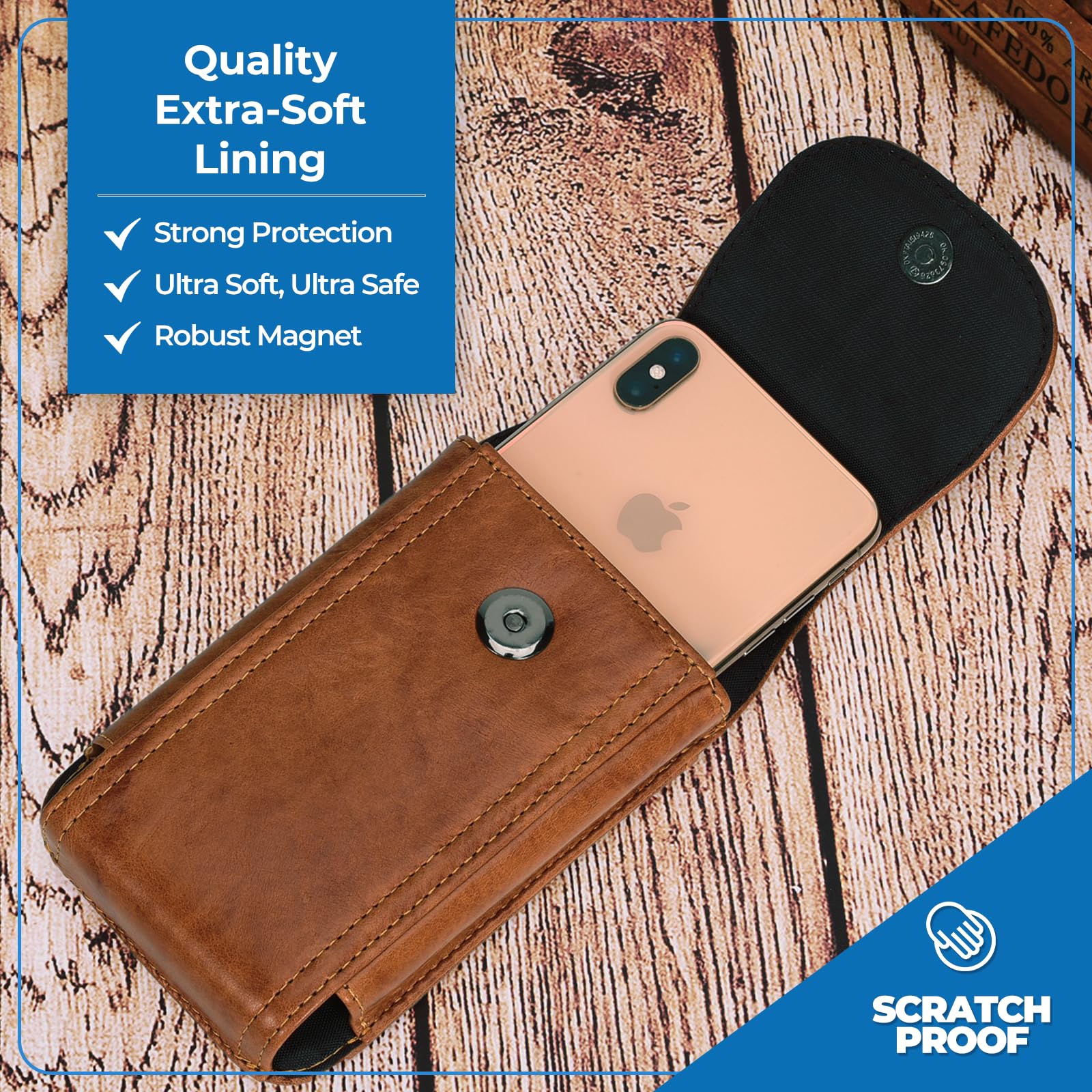 Genuine Leather Belt Clip Phone Holster Case for iPhone 16 Pro Max/15 Pro Max/14 Pro Max/13 Pro Max & Samsung Galaxy S25 Ultra/S24 Ultra - Premium Brown Leather Belt Holder Pouch for Everyday Carry & Outdoor Activities