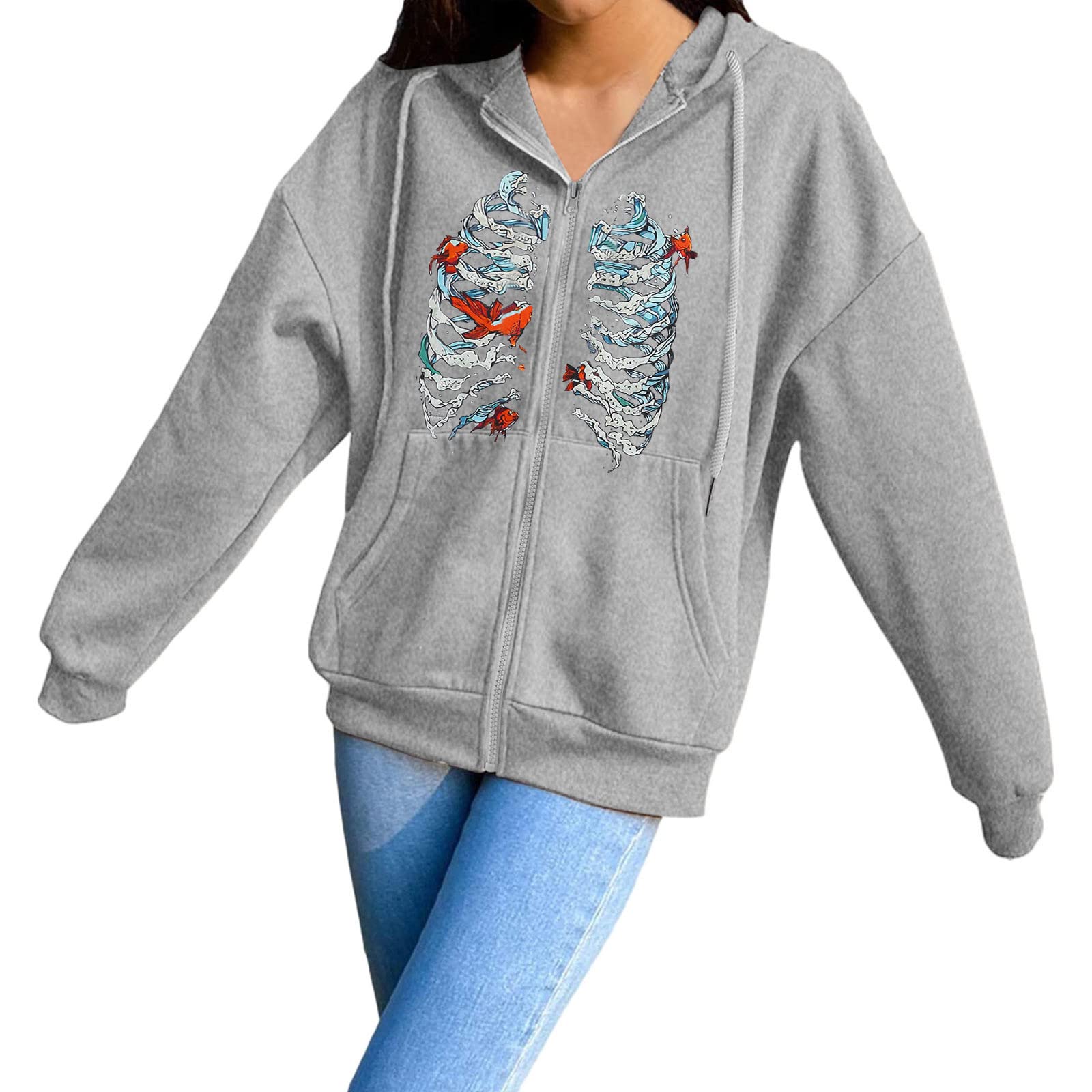 XTBFOOJ Women's Plain Pullover Zip Hoodie Sweatshirt - Gothic Style Jacket with Pockets, Thermal Long Sleeve Tops for Winter Warmth - Perfect for Casual Wear, Street Fashion & Outdoor Activities