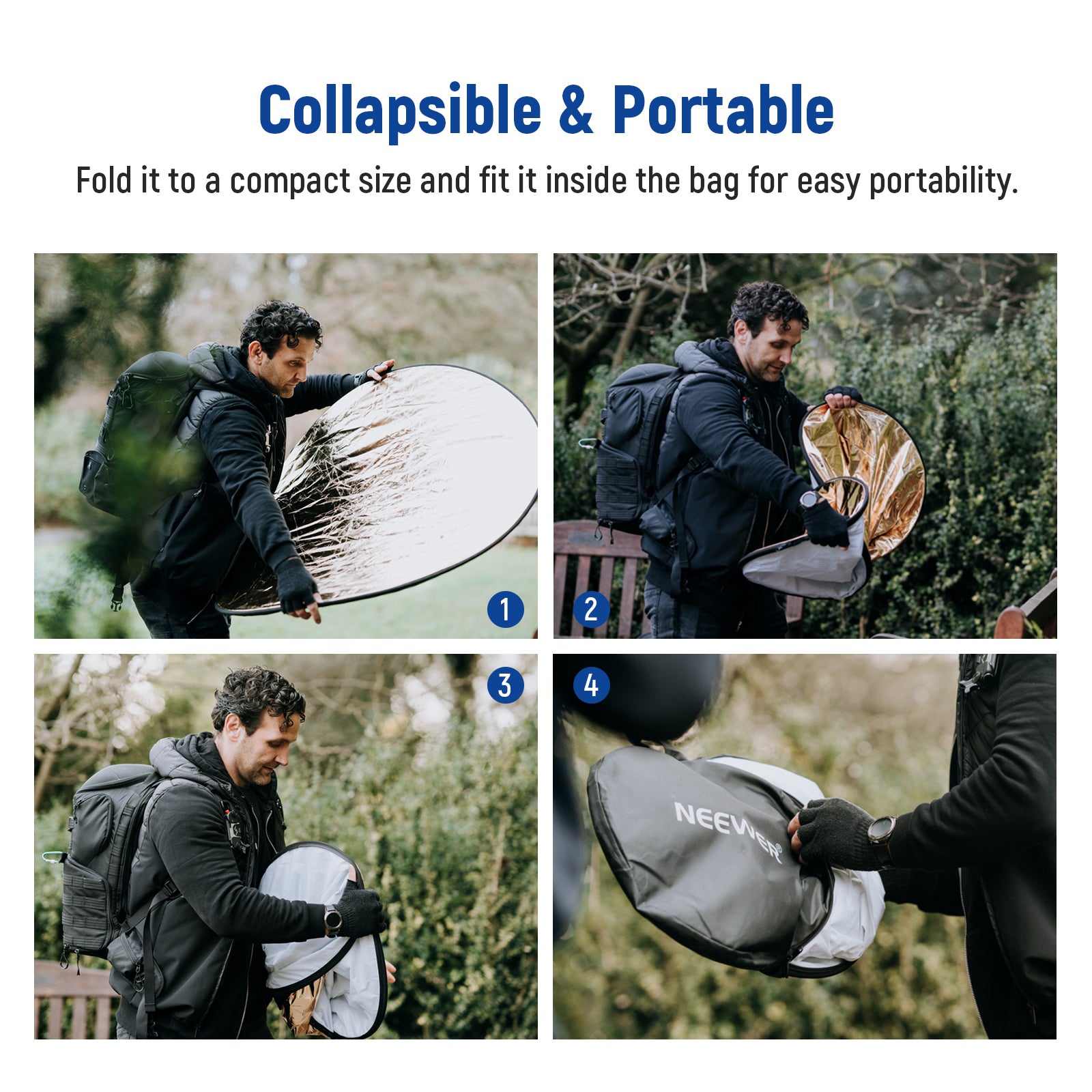 NEEWER 43-Inch/110cm Photography Light Reflector with Adjustable Metal Clamp & Stand - Perfect for Portrait, Product, and Studio Photography