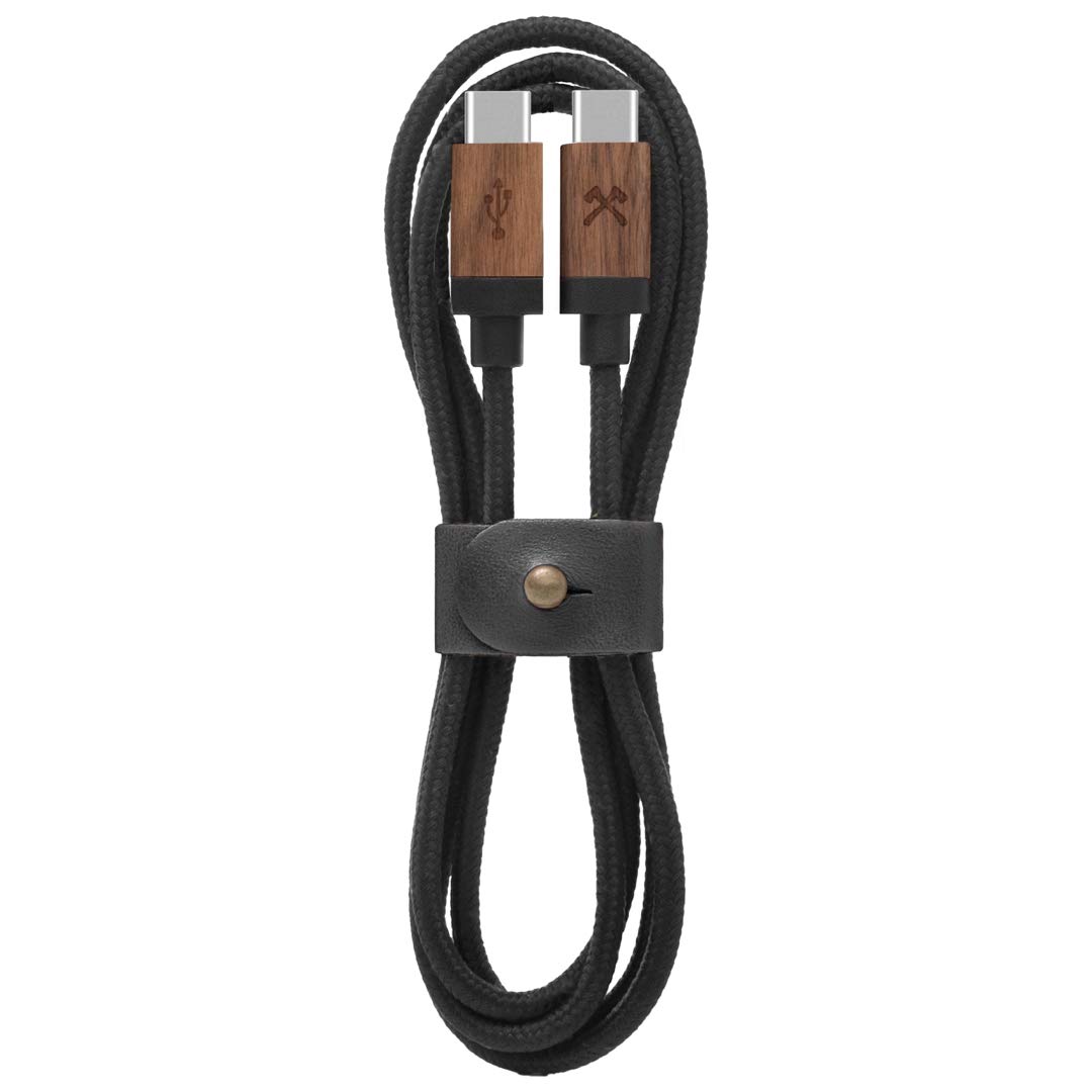 Premium Real Wood & Nylon USB-C Cable - Fast Charging & Data Sync Compatible with iPhone 15, Samsung Galaxy, iPad Pro | Eco-Friendly Walnut & Black Braided Cable for Home, Office & Travel Accessories