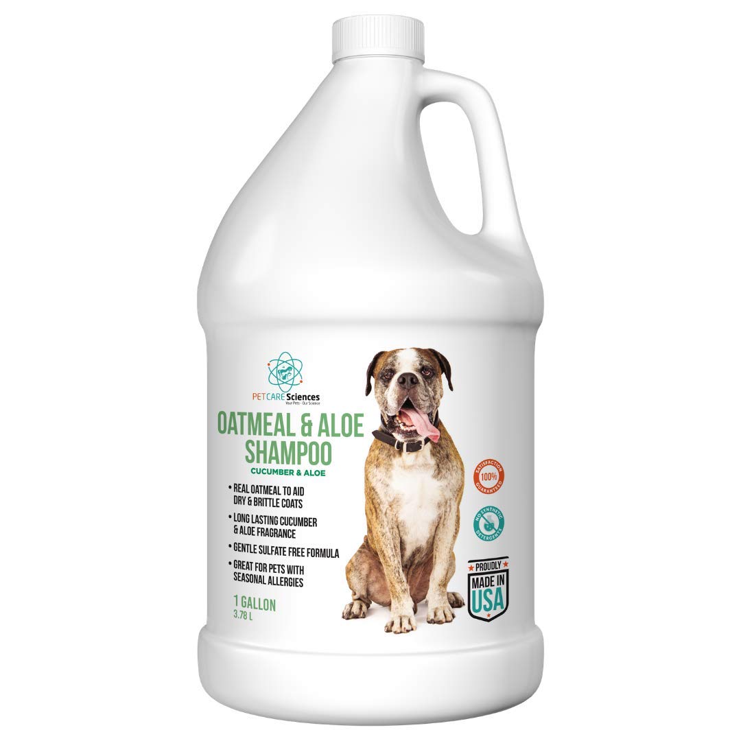 PET CARE Sciences 1 Gallon Oatmeal Dog Shampoo for Sensitive Skin - Hypoallergenic & Sulfate-Free Formula with Aloe & Cucumber Scent - Made in USA - Relieves Itching & Soothes Dry Skin for Dogs - Perfect for Bath Time & Grooming Sessions