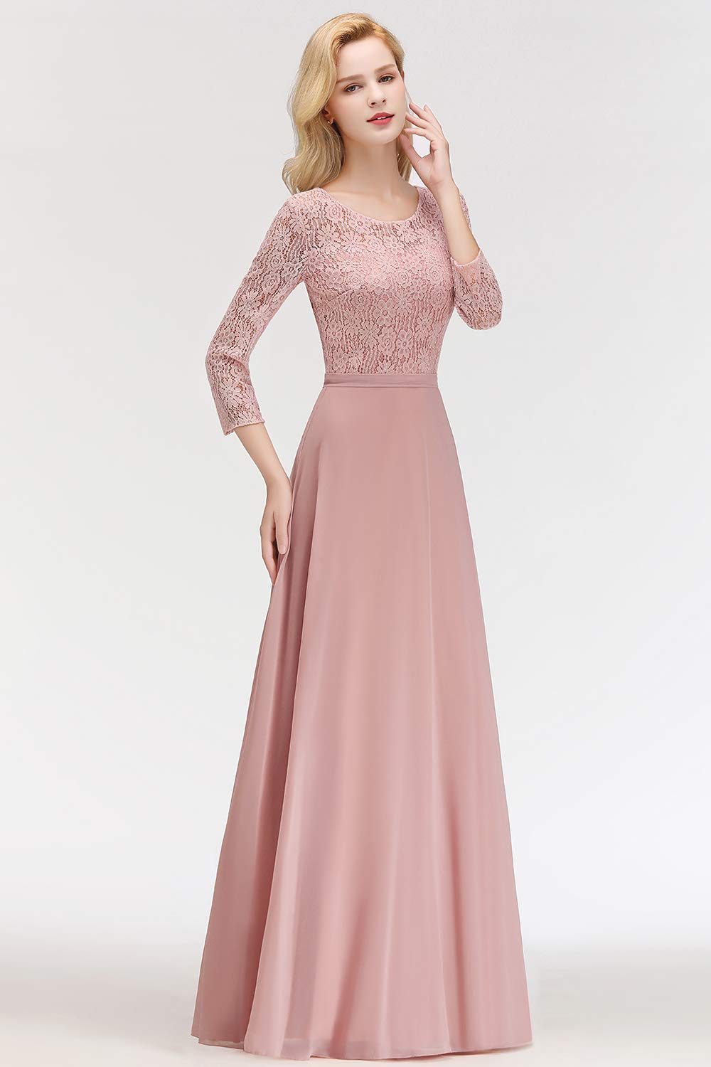 MisShow Women's Elegant 3/4 Sleeve Lace Formal Evening Gowns - Long Prom & Bridesmaid Dresses for Weddings, Galas & Special Occasions