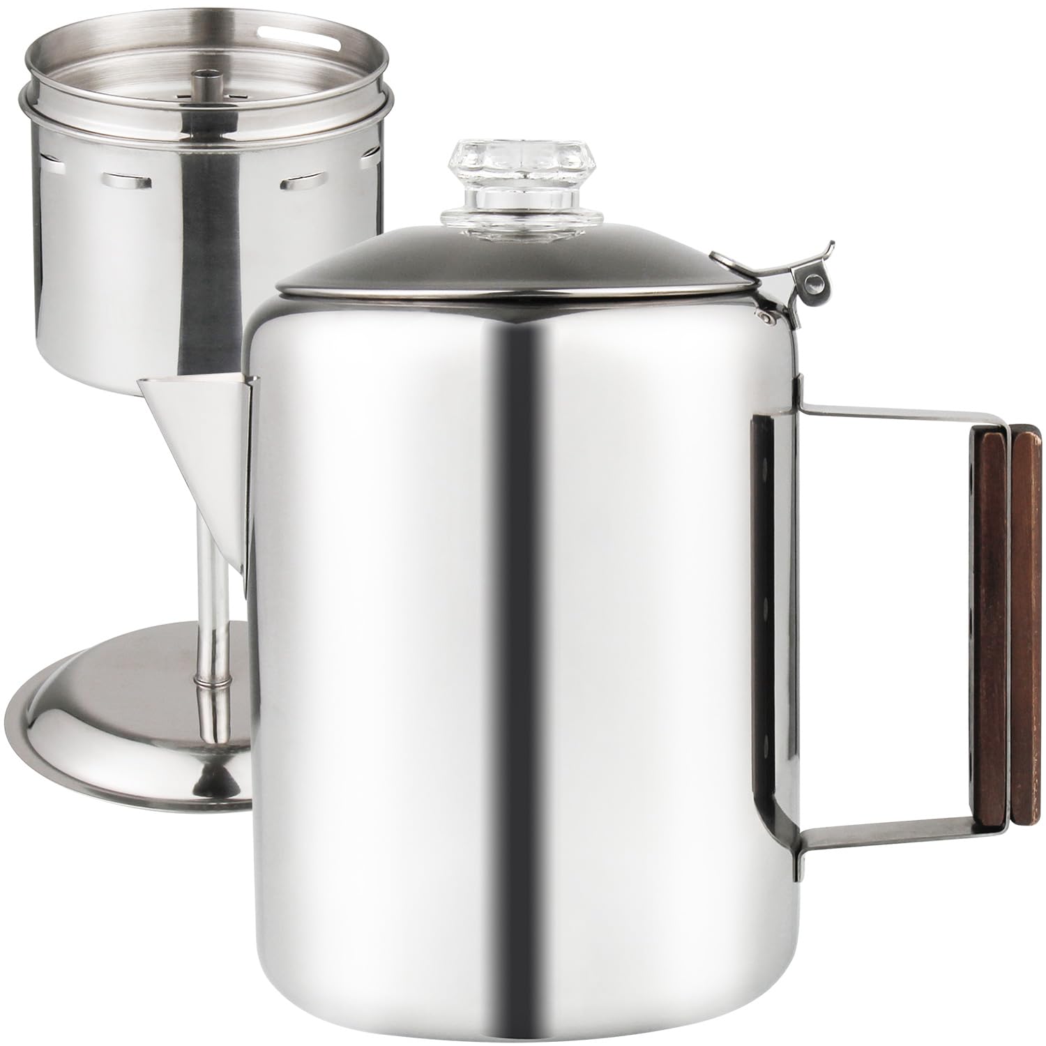 APOXCON Stainless Steel Camping Coffee Percolator with Glass Knob - Durable Stovetop & Campfire Coffee Maker for Fast Brewing - Perfect for Outdoor Travel, Hiking, and Camping Adventures