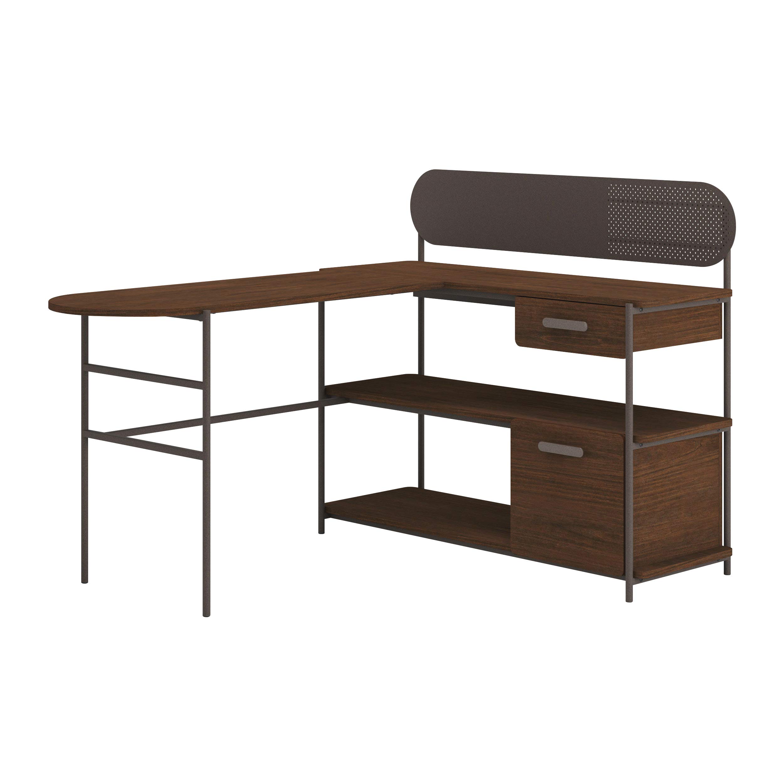 Sauder Radial Modern L-Shaped Desk - Metal & Wood Construction, Umber Finish | Home Office, Study, Gaming & Workspace Solution
