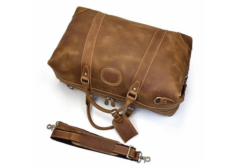 Men's Genuine Brown Leather Crossbody Travel Bag - Stylish Weekender Luggage for Business Trips & Weekend Getaways