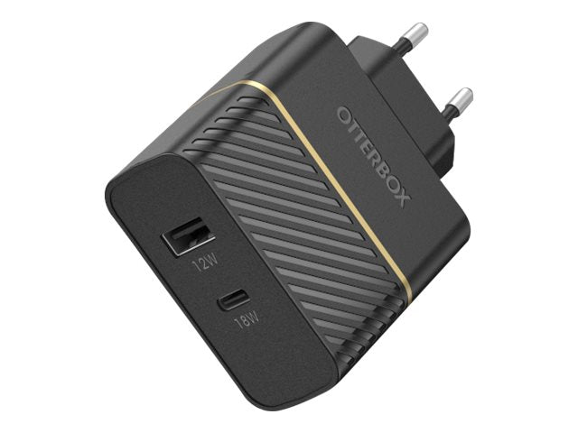 OtterBox 30W Dual Port EU Wall Charger with USB C 18W & USB A 12W PD Fast Charging - Black | Perfect for Travel, Home & Office Use