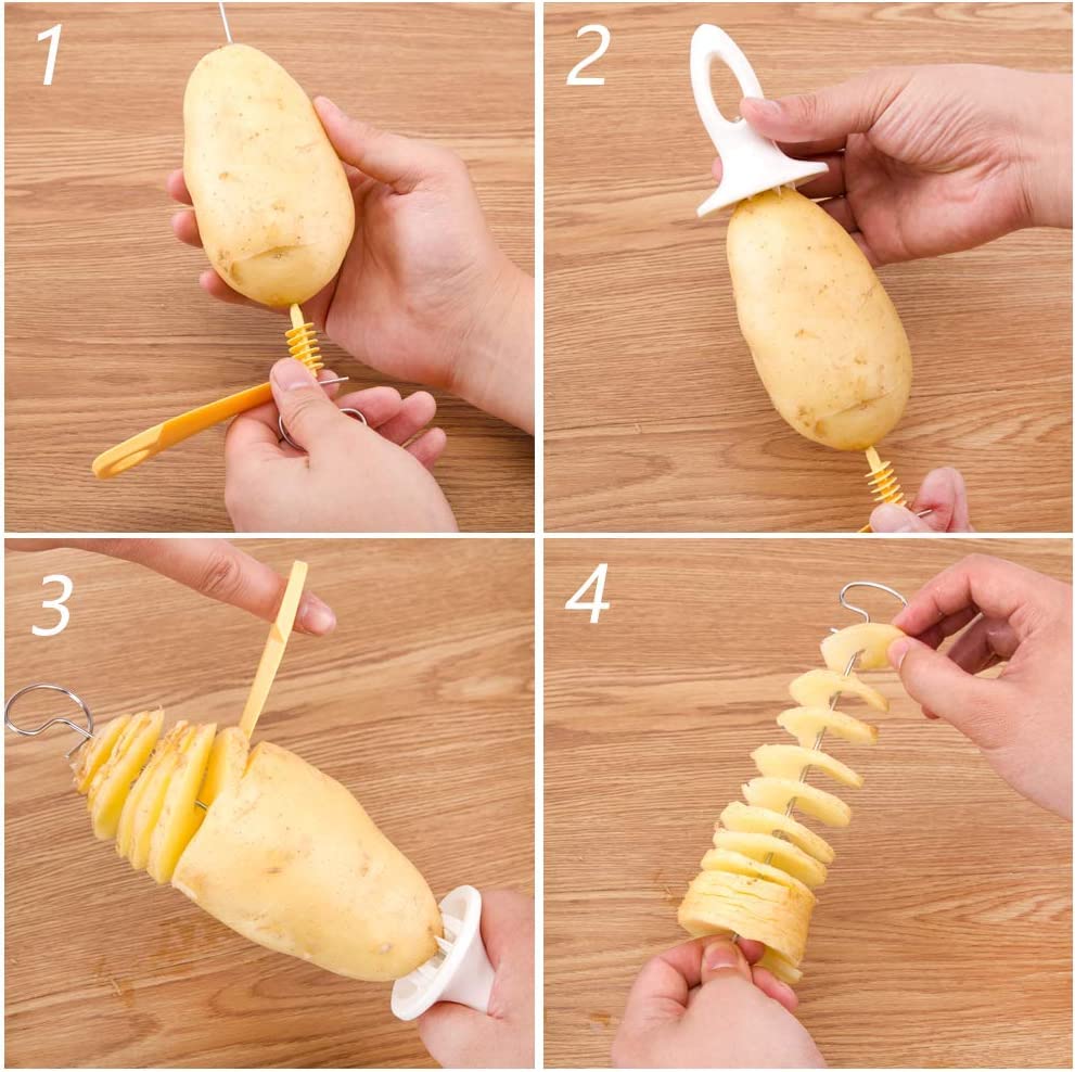 Stainless Steel Potato Twister Machine - 4 Reusable Spiral Cutter Sticks for Tornado Potato Chips Maker | Perfect for Home Cooking, Parties & Snack Making