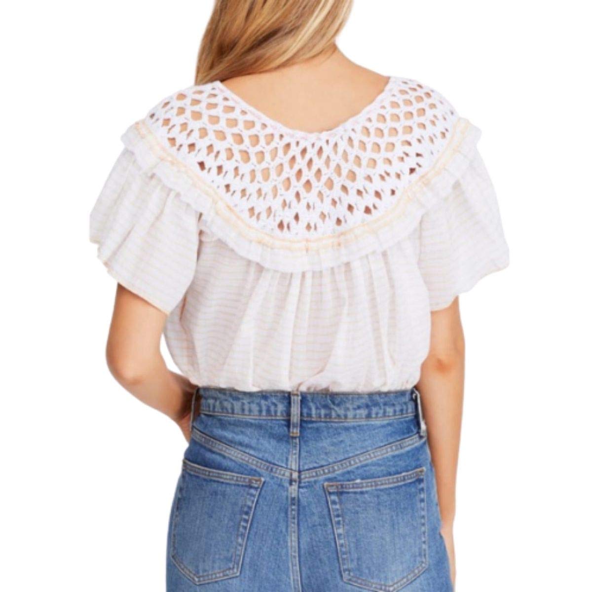 Free People Women's Allora Crochet Short Sleeve Blouse | Boho Chic Summer Top | Perfect for Beach, Music Festivals & Casual Outings