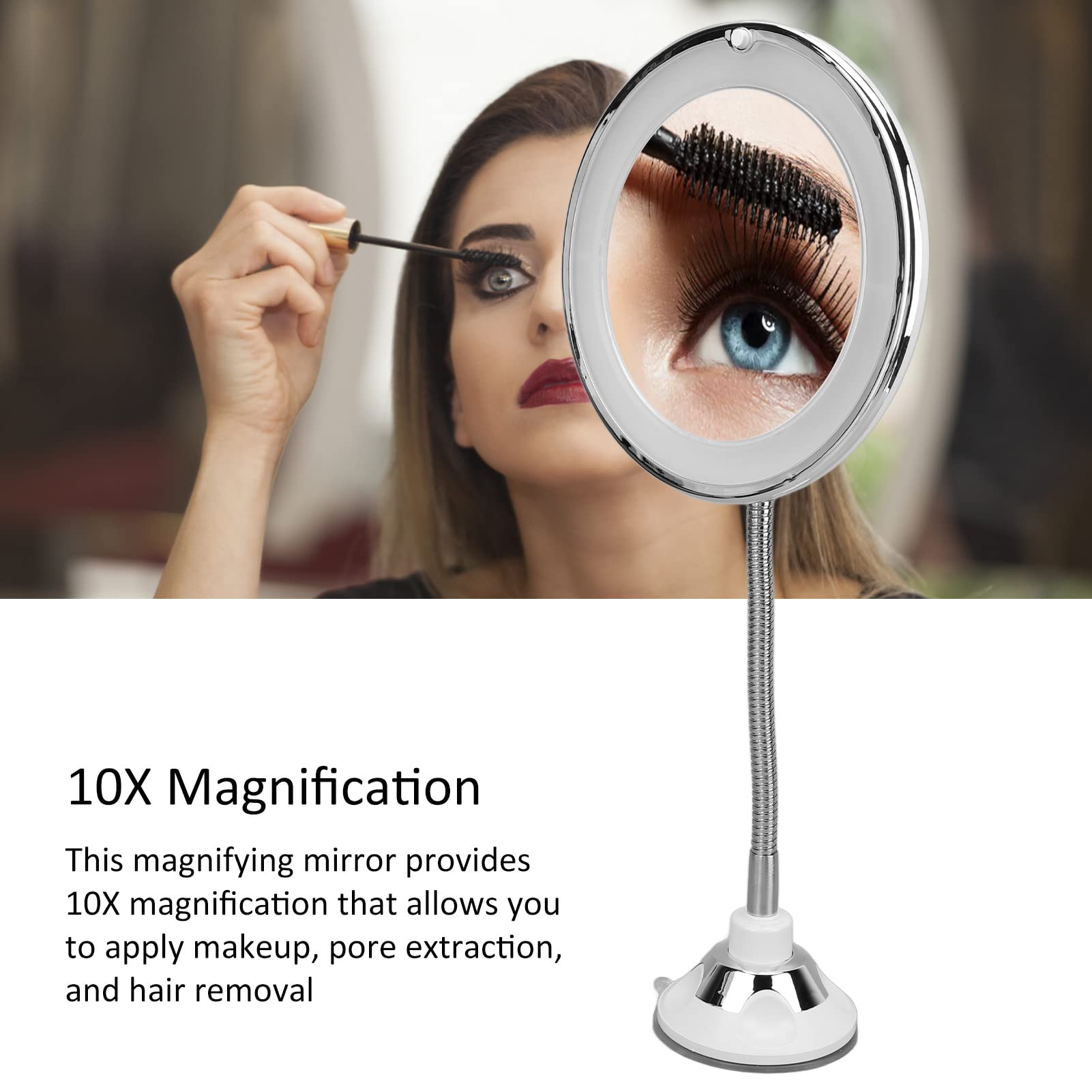 Yosoo 10x Magnifying Makeup Mirror with LED Light - Adjustable Suction Cup Vanity Mirror for Bathroom, Bedroom & Home Office - Perfect for Makeup Application, Skincare & Grooming