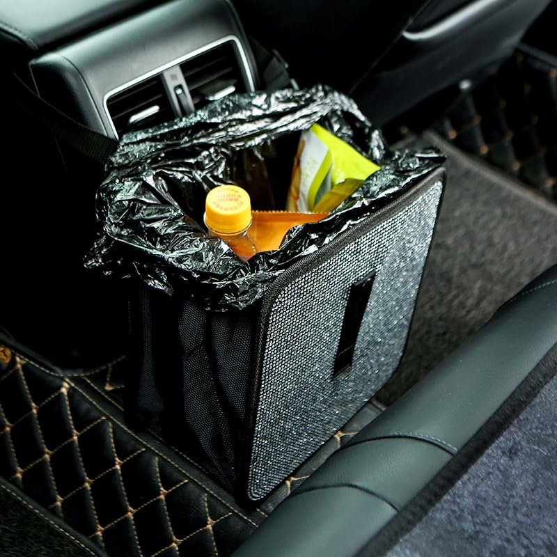 Foldable Hanging Car Trash Can - Waterproof Leakproof Storage Bag with Large Capacity (9.05x9.05 Inch) - Ideal for Road Trips, Commuting & Keeping Your Vehicle Clean - Car Interior Accessories Organizer - AB
