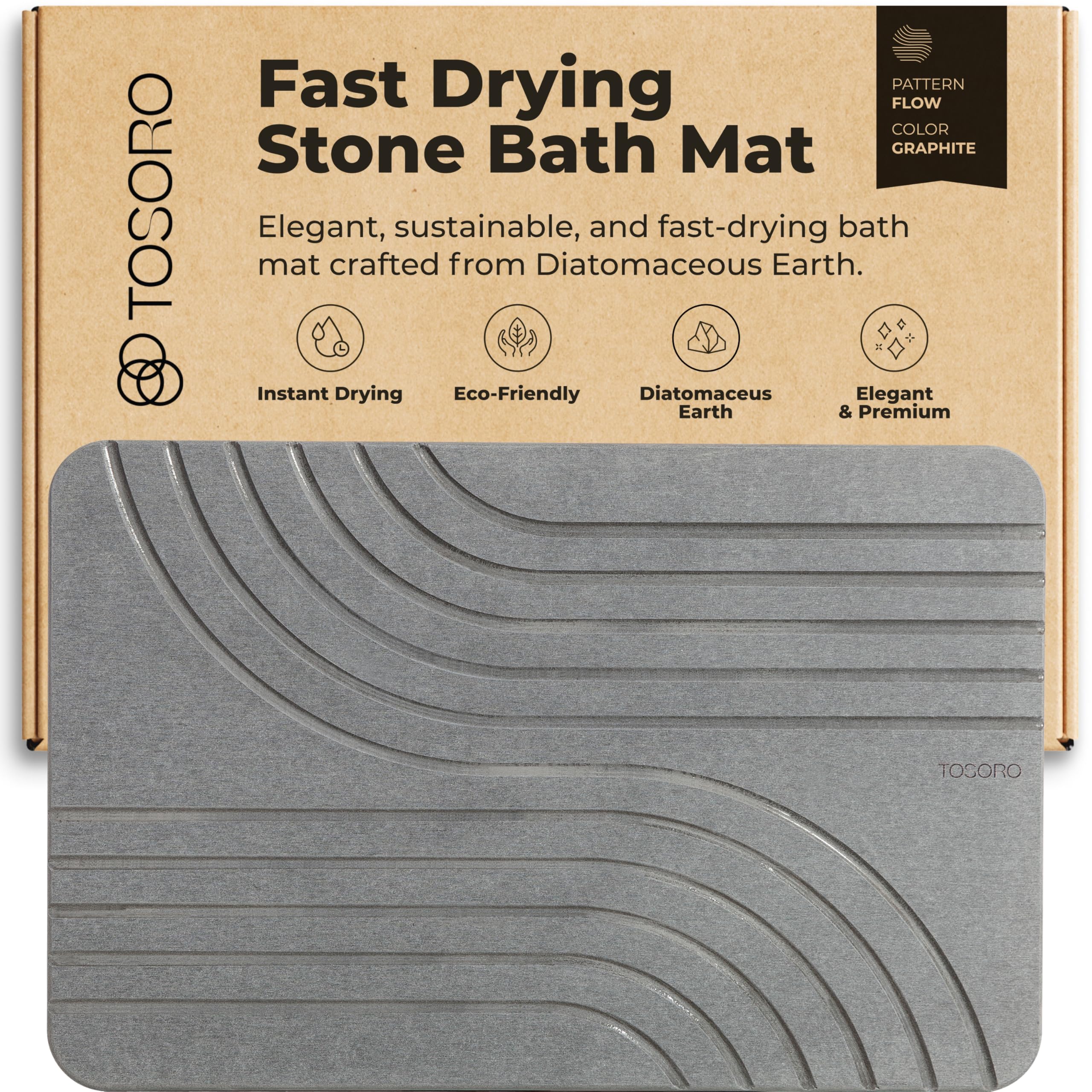 Premium Diatomaceous Earth Bath Mat - Non-Slip Quick Dry Stone Shower Mat for Bathroom - Modern Elegant Design, Easy to Clean (23.5