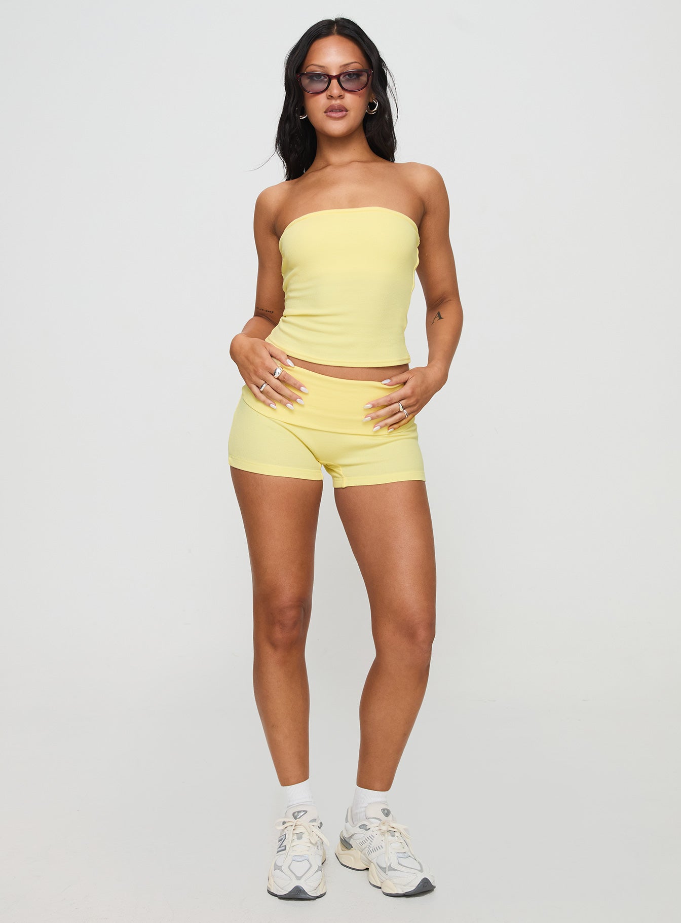 Baseline Low Rise Ribbed Shorts for Women - Soft Stretchy Comfort Fit - Yellow Summer Casual Shorts for Beach, Lounge & Everyday Wear