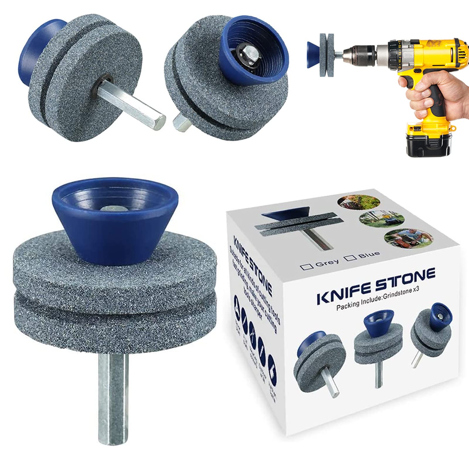 Universal Wear-Resistant Lawn Mower Blade Sharpener - High-Quality Double Layer Corundum Grinding Stone for Power Drills & Hand Drills - Durable Gray Sharpening Tool for Garden Maintenance & DIY Projects