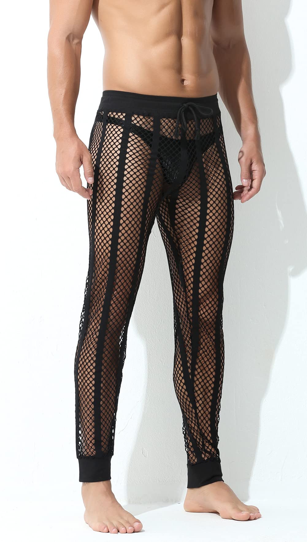 Panegy Men's Fishnet Legging Pants & Mesh Shorts - Breathable Drawstring Lounge Pants for Swimming, Gym, Beach & Casual Wear