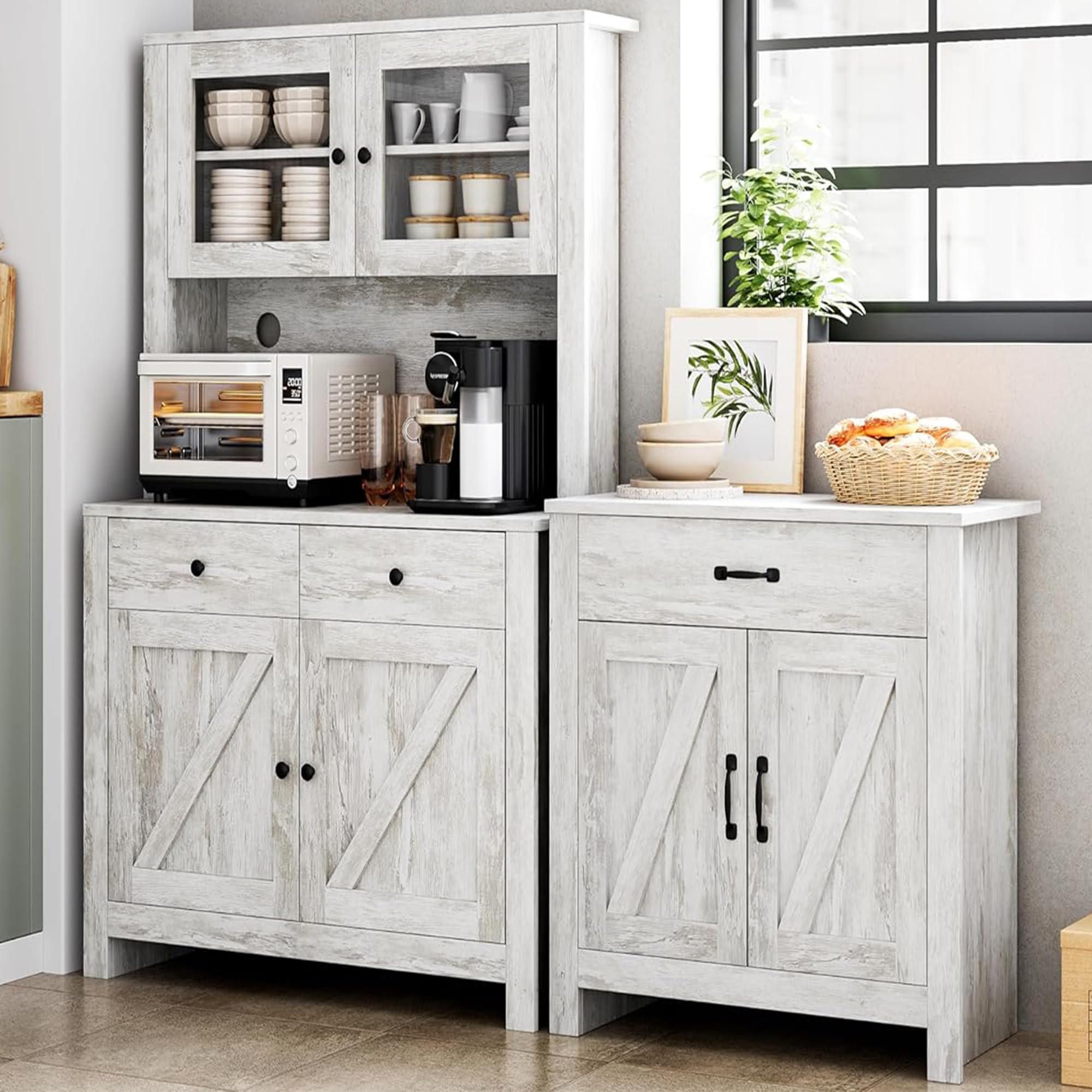 GAOMON Freestanding Kitchen Pantry Storage Cabinet with Microwave Stand - Adjustable Shelves Buffet Hutch Cupboard for Kitchen & Dining Room - Perfect for Small Spaces, Organizing Dishes & Appliances