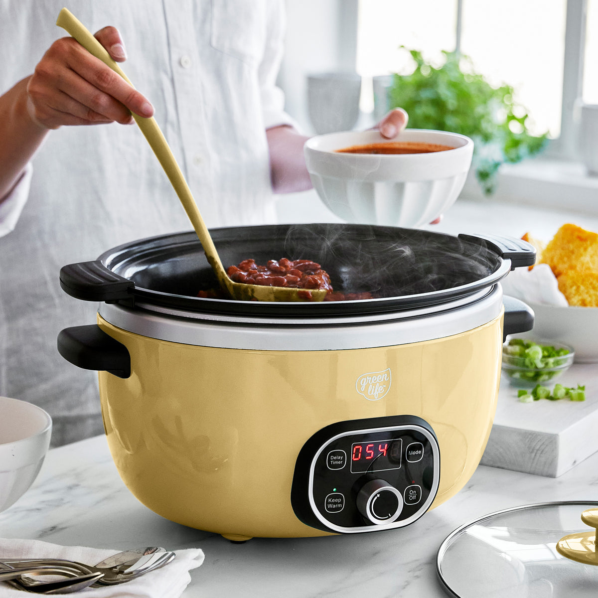 GreenLife Healthy Duo 6 Quart Slow Cooker with Butter Dish - Non-Toxic Ceramic Cookware for Soups, Stews & Family Meals | Perfect for Meal Prep, Potlucks & Holiday Gatherings