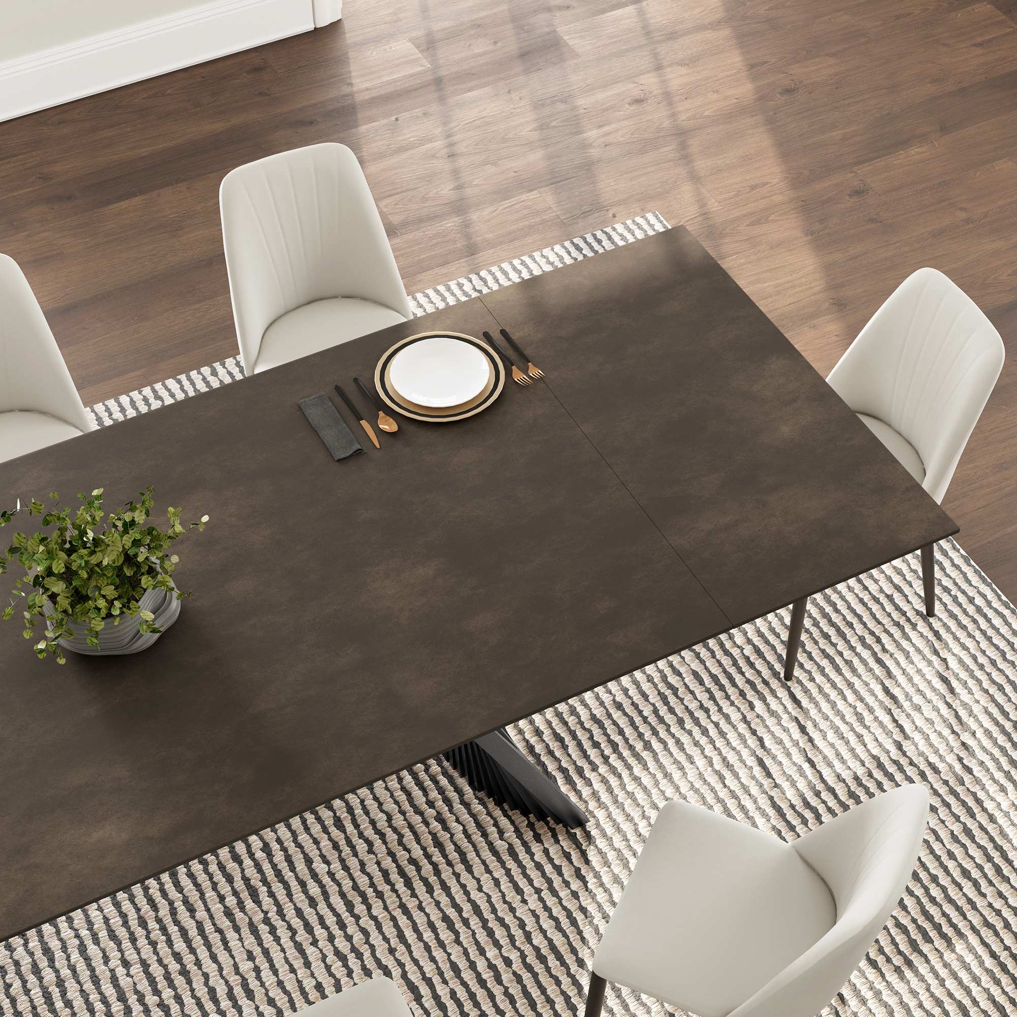 Charlotte 90-129 Inch Extendable Dining Table with Sintered Stone Top - Modern Expandable Kitchen Table for Family Gatherings & Dinner Parties