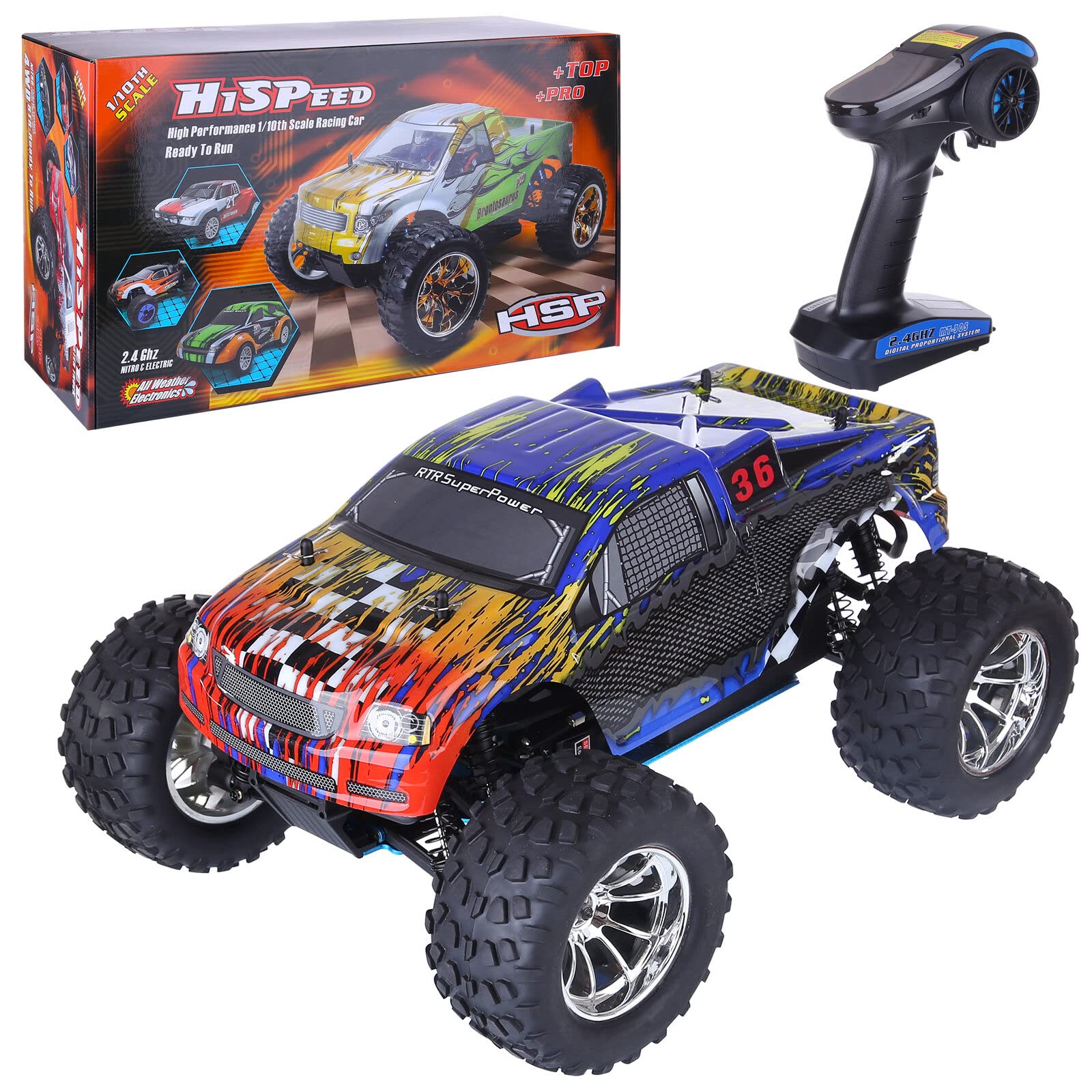 WESS HSP 94188 1:10 Scale 4WD Off-Road RC Car - 80km/h High Speed Remote Control Monster Truck with 2.4Ghz Radio, All Terrain Electric Vehicle Toy for Kids & Adults - Perfect for Backyard Racing, Off-Road Adventures & Birthday Gifts