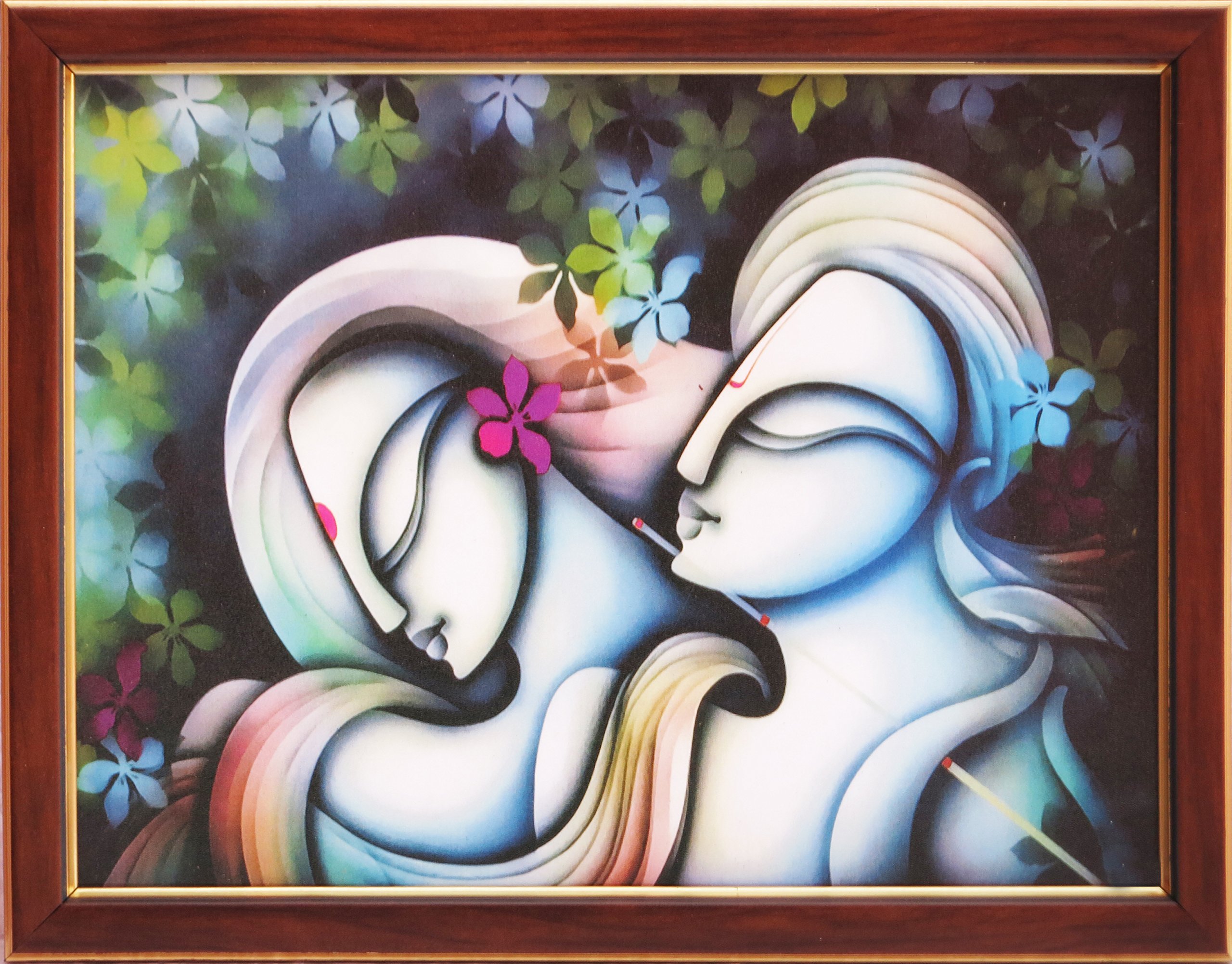 Radha Krishna Modern Art Poster Painting - Premium Framed Religious Wall Decor for Home, Temple & Spiritual Gifting