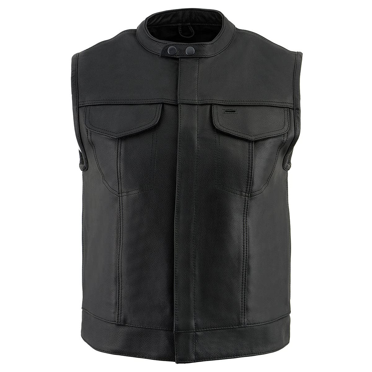 Milwaukee LKM3720 Men's Black Leather Motorcycle Vest - Club Style Rider Jacket with Snap Button Closure | Perfect for Bikers & Motorcycle Enthusiasts