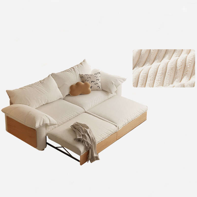 Modern Japandi Pull Out Sofa Bed - 3 Fabric Choices for Living Room, Guest Room & Small Spaces | Comfortable Convertible Sleeper for Home & Office Use