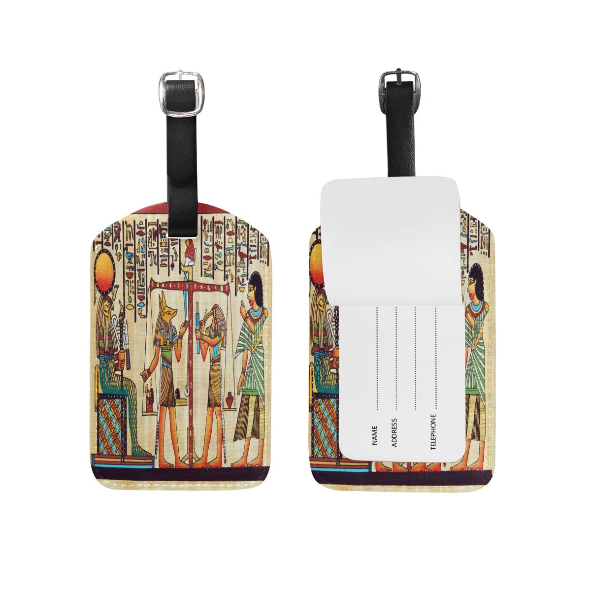 Queen Nefertari Offering Papyrus Luggage Tag - Personalized Name Card Holder for Suitcases, Bags & Travel Accessories (1 Piece) - Perfect for Airports, Cruise Ships & Vacation Identification