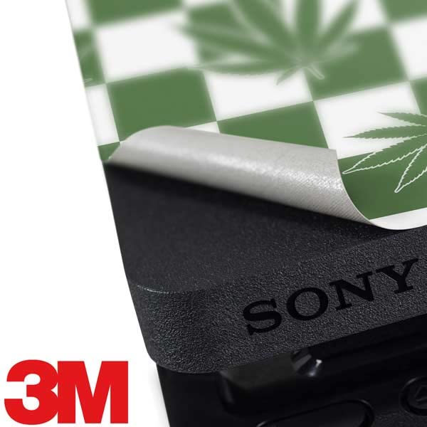 Skinit Custom Gaming Skin Decal for PS4 Slim - Original Marijuana Green Checkered Design | Protective Cover for PlayStation 4 Slim Console | Perfect for Gamers & Collectors