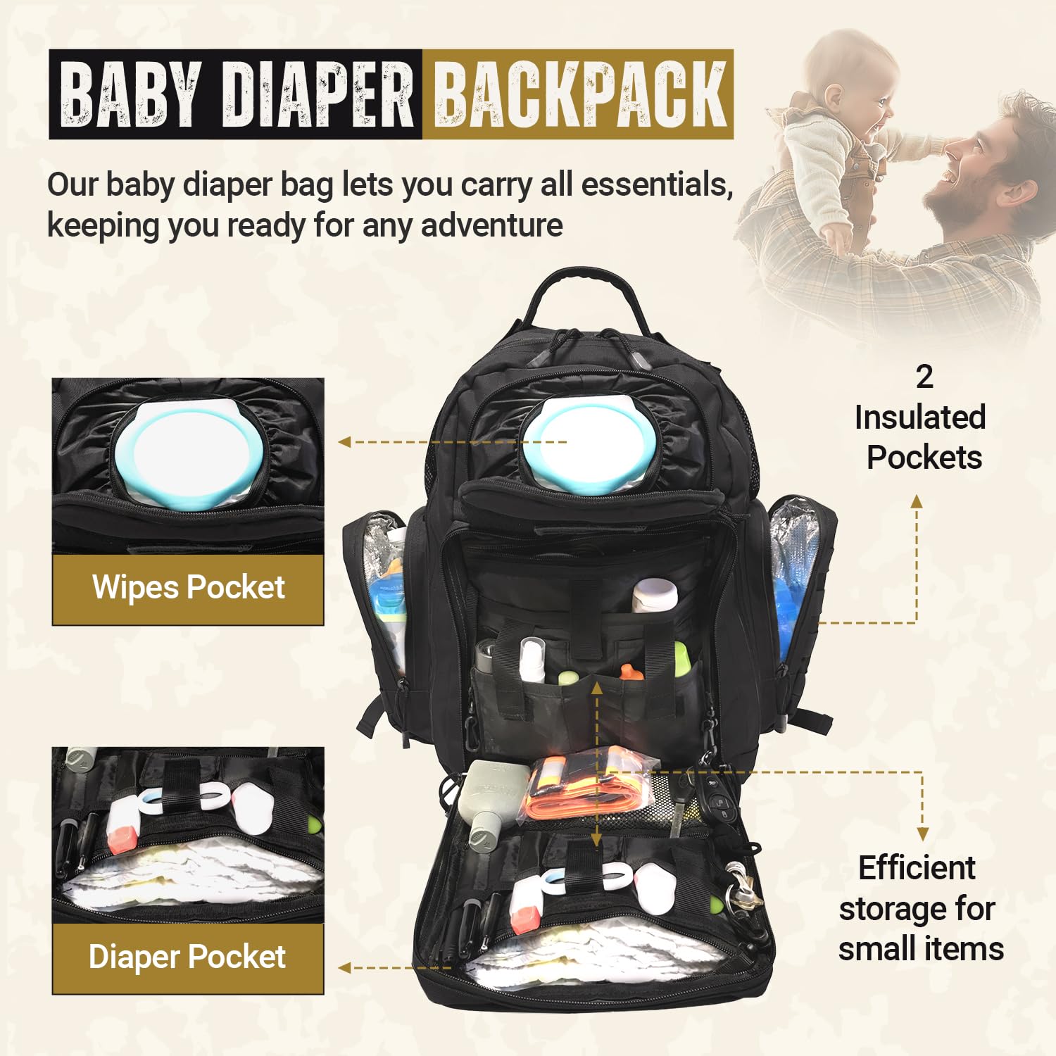 HighSpeedDaddy Military-Grade Waterproof Baby Diaper Backpack - Compact Travel Bag with Stroller Straps & Tablet Sleeve for Newborns & Toddlers - Perfect for Daycare, Travel & Outdoor Adventures