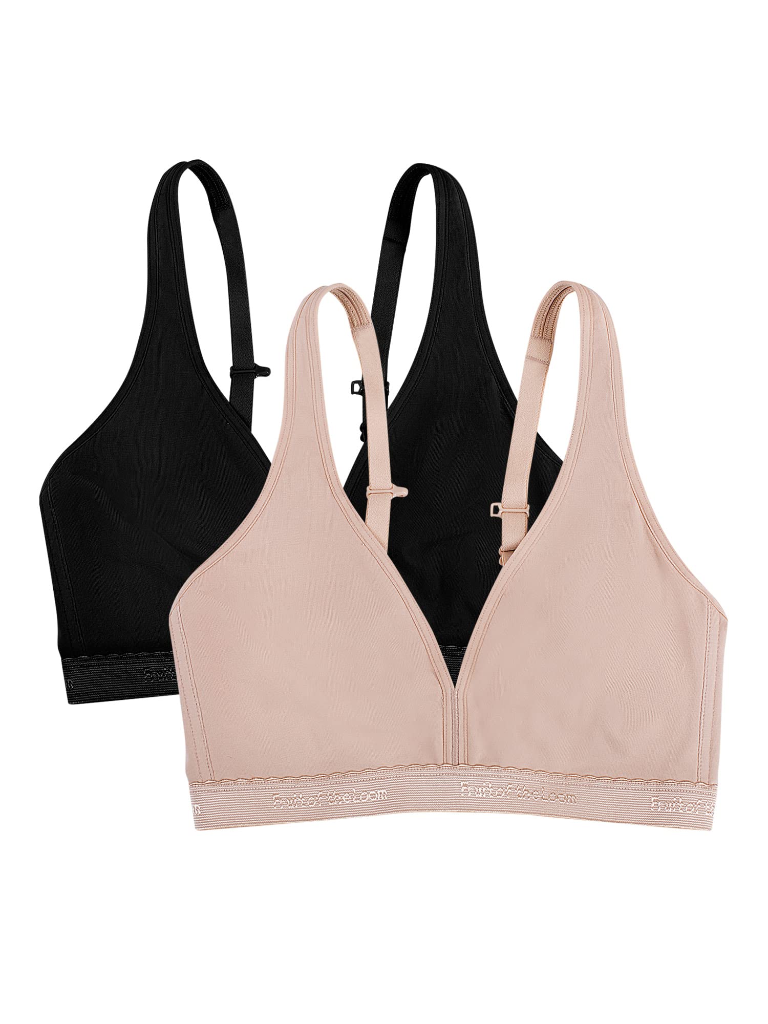 Fruit of the Loom Women's Wirefree Cotton Bralette - Comfortable Wireless Bra in Multi-Pack Sizes (2-Pack, 3-Pack) for Everyday Wear, Yoga & Lounge